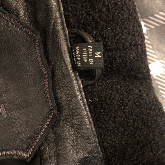 Black leather jacket with black wool trim, medium - Picture 6 of 7